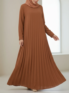 Vestido Maxi Plisado de Gasa con Cuello Redondo y Manga Larga, con Cinturón, Estilo Abaya Elegante y Holgado para Mujeres Musulmanas, Ideal para Fiestas - Product Image 5