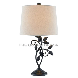 Leaf Design <b>Art</b> Table Lamp Bedside Vintage Modern Look Black Iron Off White Fabric Lighting Home Decor Bedroom Hotel Decorative - Product Image 1