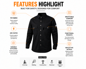 เสื้อเชิ้ตแขนยาวคุณภาพสูง ผ้าฝ้าย 100% ป้องกันไฟฟ้าสถิตย์ ได้รับการรับรองมาตรฐาน CE สำหรับงานเชื่อมโลหะแบบอเมริกัน ทนไฟ เหมาะสำหรับงานเหมืองและช่างไฟฟ้า - Product Image 2