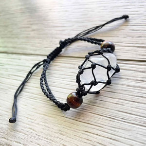Handmade Black Macrame Clear Quartz <b>Bracelet</b> Natural Crystal <b>Adjustable</b> Boho <b>Bracelet</b> with Wooden Beads for Women - Product Image 4