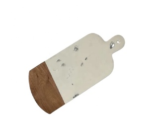 Planche à découper blocs de boucher blanc bleu ombré résine mangue Joint en bois poignée ronde hachage Logo personnalisé - Product Image 4