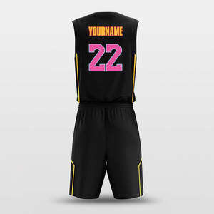 Ensemble de maillots de basket-ball personnalisés pour hommes, noirs, sans manches, avec bordure jaune, uniformes en polyester respirant, toutes saisons - Product Image 3