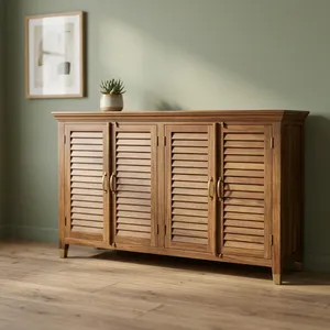 Wooden Shutter <b>Sideboard</b> 4 Panel Storage Cabinet <b>Rustic</b> Design for Living Room Dining Room Home Furniture and Decor - Product Image 3