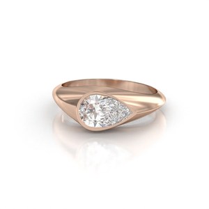 Certified 18K Pure Gold 1ct Pear Lab Grown Diamond Flush Set Signet <b>Ring</b> Engagement Solitaire <b>Ring</b> Minimal <b>Dainty</b> Everyday Wear - Product Image 6