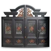 Porte de Villa Traditionnelle en Fer Forgé Or Rose avec Ornements Gravés, Double Battant, pour Entrée Principale de Chantier, Installation Facile