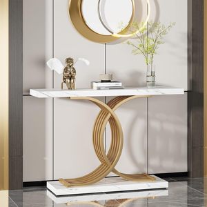 Table console moderne noire 39 pouces avec pieds en métal, plateau en bois rectangulaire étroit, montage facile, mobilier pour la maison, entrée, chambre, salon - Product Image 5