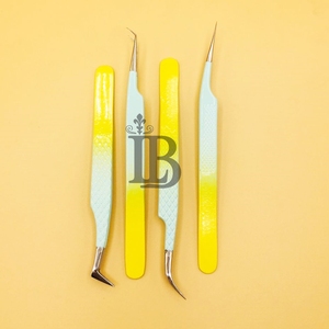 Extensions de cils de haute qualité, durables, couleur ombrée bleu ciel et jaune, pinces à cils à pointe argentée, en vison - Product Image 4