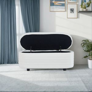 Panca Ovale in Velluto Beige L8133 con Contenitore, Elegante Arredamento per Soggiorno - Product Image 5