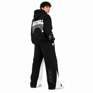 Survêtement homme en molleton de coton avec logo personnalisé, impression puff, 100% coton, style streetwear tendance. - Product Image 3