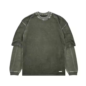 เสื้อสเวตเชิ้ตคอกลมแขนยาวสีดำสำหรับผู้ชาย ทรงโอเวอร์ไซส์ ผ้าฝ้ายถัก สีพื้น สวมใส่สบาย ทรงปกติ - Product Image 5