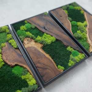 Ensemble de trois panneaux muraux en bois avec mousse, art mural en bois naturel fait à la main, décoration inspirée de la forêt, triptyque de luxe pour la décoration de la maison - Product Image 3