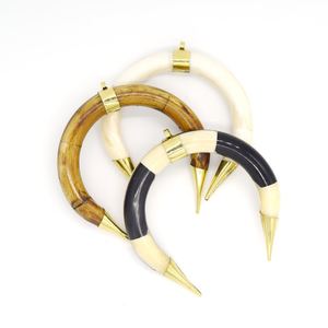 Hand <b>Crafted</b> Polished Natural Bone Eco-Friendly Animal Style Crescent Focal Pendant Thick Tusk with Gold Bail - Product Image 6