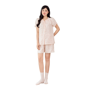 Ensemble short en lin à imprimé floral rose B2 MUM B904 pour femmes enceintes, doux, frais, respirant, avec poches et taille élastique réglable - Product Image 1