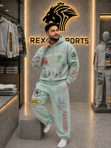 Custom Graphic Printed <b>Full</b> <b>Zip</b> <b>Hoodie</b> Tracksuit Heavyweight Acid Washed Streetwear Men Sweatshirt Sweatpants Outfit 100% Cotton - Product Image 5