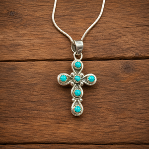 Collar con Colgante de Cruz Turquesa, Plata de Ley, Joyería del Suroeste, Hecho a Mano para Mujer - Product Image 4