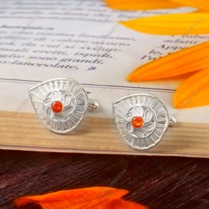 Orange Zircon Brass Cufflinks Silver Plated Mens Formal Wedding Groom Luxury <b>Shirt</b> Designer Gift Christmas Anniversary Set - Product Image 2