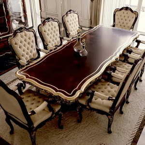 Ensemble de table à manger élégante et classique en acajou massif, respectueux de l'environnement, avec chaises rembourrées, 8 places, design antique européen de luxe - Product Image 1