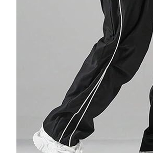 Autumn New Arrivals Elastic Mid Rise Loose Stacked Cargo Pants Cool Streetstyle Nylon Canvas <b>Men's</b> Colorblock Track Pants Side - Product Image 5