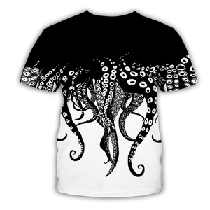 T-shirt imprimé pieuvre style anime pour homme, séchage rapide, polyester et coton, col rond, manches courtes, personnalisable avec logo - Product Image 2