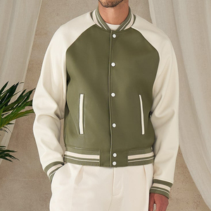 Men's Genuine <b>Sheepskin</b> Varsity <b>Jacket</b> with White Sleeves Shearing Front Logo Casual Winter Wear - Product Image 1
