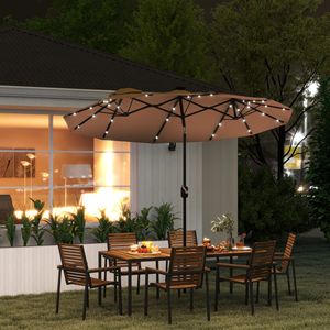 9,7 piedi Ombrellone da Patio Bifacciale con Inclinazione a 45 Gradi e Manovella, Luce Solare a LED, 12 Stecche, Colore Caffè, Raggio 3m, Realizzato in Poliestere - Product Image 2
