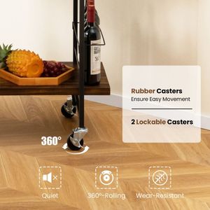 Carro de barra doméstico con marco de metal resistente con ruedas bloqueables Producto de gabinetes de barra - Product Image 5