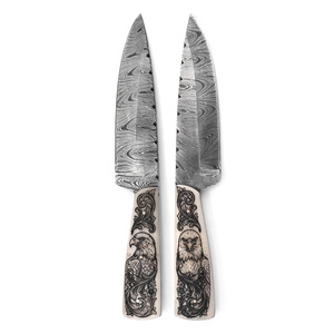 Cuchillo de Caza de Hoja Fija de Acero de Damasco Personalizado - Grado Industrial, 19cm de Longitud Total - Mango de Hueso de Camello con Grabado Láser - Eagle's - Product Image 2