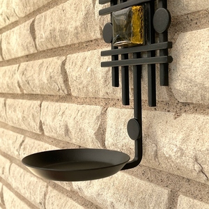 Industrial <b>Black</b> Metal Wall Sconce Candle Holder Featuring A Geometric Grid Backplate & Round Pillar <b>Tray</b> For Modern <b>Decoration</b> - Product Image 4