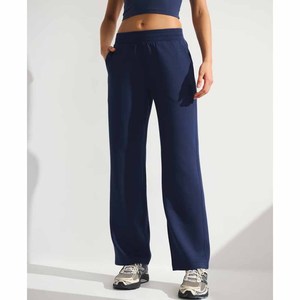 Pantalon large taille haute pour femme, couleur unie, coupe ample, longueur complète, en coton et fibre de bambou, décontracté, avec poches et taille élastique - Product Image 2