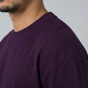 Nouveau T-shirt en coton violet foncé pour homme, coupe oversize, col rond, style streetwear décontracté, mode estivale, coupe ample, haut essentiel - Product Image 4