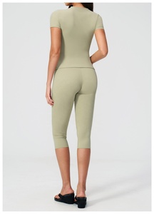 Deep V neck yoga set Racerback <b>crop</b> <b>top</b> pants High waist flared yoga pants Seamless breathable yoga wear - Product Image 6