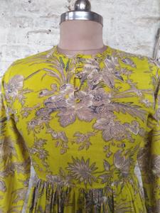 O Neck Cotton Floor Length <b>A</b> <b>LINE</b> <b>Dress</b> Long Sleeves Handblock <b>Pattern</b> Women's Daily Wear Embroidery Pocket Detail - Product Image 6