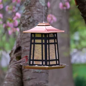 Comedero para pájaros de cobre personalizado con marco de acabado negro, comedero para pájaros silvestres de metal sólido para jardín exterior, a bajo precio. - Product Image 2