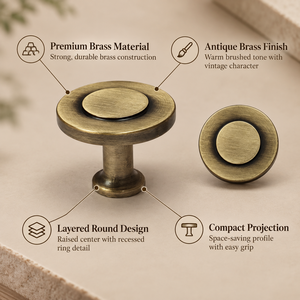 SHUBHAM Antique Brass Cabinet Knob 38mm Round Vintage Drawer Pull Handle for Kitchen Cabinet Wardrobe <b>Dresser</b> Furniture - Product Image 4