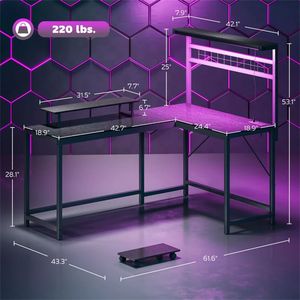 โต๊ะคอมพิวเตอร์สีดำสำหรับโต๊ะเล่นเกม - Product Image 6