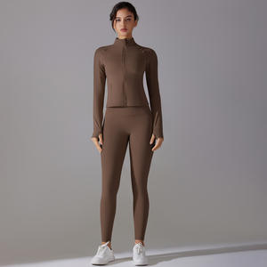 Ropa Deportiva al por Mayor, Leggings Deportivos Elásticos sin Costuras para Mujer, Chaqueta Deportiva con Cierre para Mujer, Conjuntos de Yoga de Dos Piezas - Product Image 3