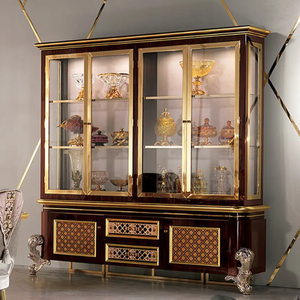 Juego de Comedor de Lujo Europeo, Mesa Rectangular para 8 Personas con Cubierta de Vidrio, Negro y Dorado, Artístico, Madera de Caoba Sólida, Muebles para Villa - Product Image 3