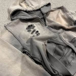 Sweat-shirts à capuche Ibex personnalisés en molleton épais 500 GSM, effet délavé, double fermeture éclair, style nouveau, avec strass personnalisés et effet vieilli - Product Image 5