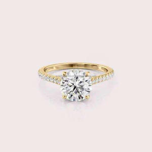 Anillo de Compromiso de Diamante Moissanite de Corte Redondo, Oro Blanco, 6 Puntas, Solitario, con Anillo de Promesa de Boda para Mujer - Product Image 1