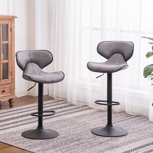 Masaccio Set di 2 tappezzeria grigio stagionato ponte aereo regolabile girevole sgabello con Base cromata - Product Image 2