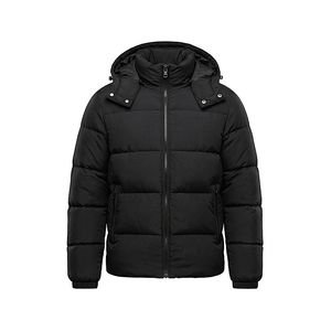 Hooded Quilted Waterproof <b>Bubble</b> Jacket Black Full Sleeve Winter Windproof Cotton Shell Knitted Fabric Polyester Filling Stand - Product Image 1