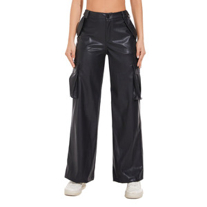 Pantalons cargo en cuir sur mesure de qualité pour femmes, séchage rapide, multi-poches, style jogger, vêtements pour femmes, pantalons cargo en cuir OEM - Product Image 1