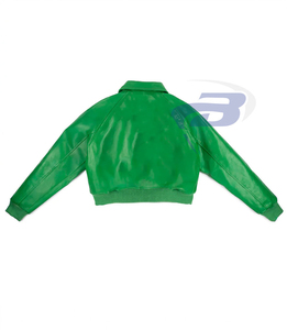 Veste universitaire personnalisée Chi Eta Phi en cuir PU vert pour femmes, veste d'hiver respirante et coupe-vent pour la sororité CEPhi - Product Image 2