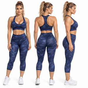 Ensemble de sport 2 pièces imprimé par sublimation : Soutien-gorge dos nageur et Legging Capri imprimé pour le yoga, longueur genou, ensemble de compression pour activités sportives - Product Image 5