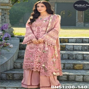 Algodón Cambric de Alta Calidad con Bordado Intenso, Traje Semi-Cosido, Plazzo y Dupatta con Estampado a Cuadros, Exportador Indio - Product Image 1