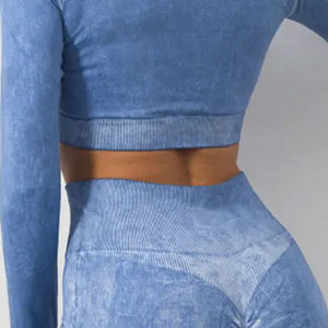 Custom <b>Women's</b> High Waist Yoga <b>Leggings</b> Breathable Seamless Knitted Fabric No Front Seam Scrunch Butt Workout Tie Dye Print - Product Image 6