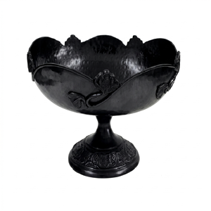Bol en céramique noir élégant fait main, design oriental, avec support noir sculpté, plat de service pour cadeaux, vaisselle, bol de service - Product Image 2