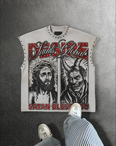 T-shirt formel sans manches surdimensionné pour homme Saints Global, col rond, imprimé léopard, 100% coton tricoté - Product Image 6