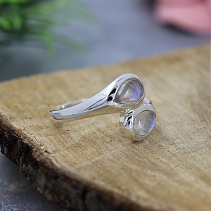 Natural Rainbow Moonstone Pear Shape Two Stone Hug <b>Ring</b> 925 Sterling Silver Handmade Fine Jewelry for Women Wholesale Manufactur - Product Image 2