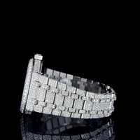 Montre Sportive Entièrement Sertie de Moissanite et Diamants, avec Breloque en Cristal Saphir, Mouvement Mécanique Personnalisé, Bracelet en Acier Inoxydable 20mm, Aiguilles Entièrement Serties